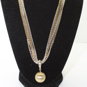 Vintage Bijoux Terner Silver And Gold Tone Multistrand Necklace W/Gold Tone Ball